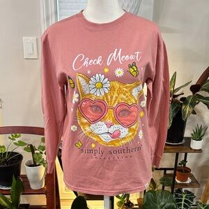 Simply Southern Pink Cat Graphic Long Sleeve Tee size M